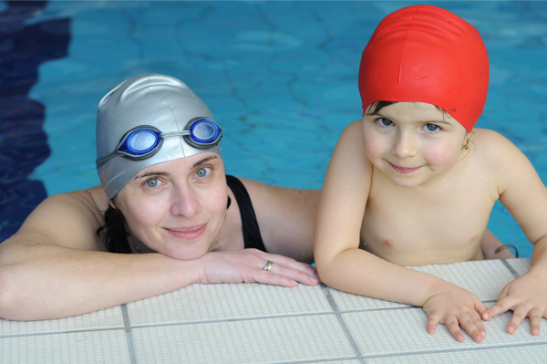 Mom and son at swimming class
