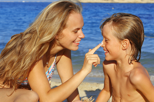 Mom and Son and Sunscreen