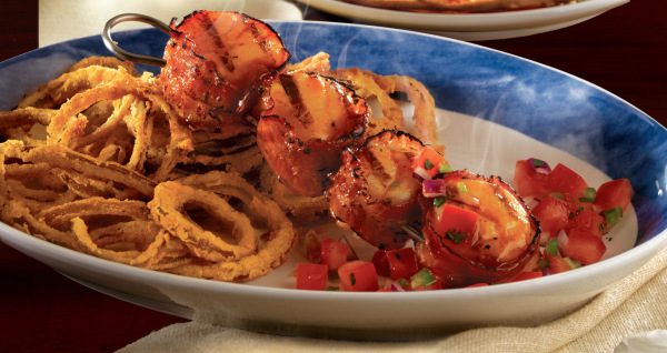 Peach bourbon BBQ scallops