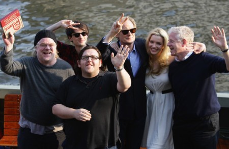 The cast of Pirate Radio with their director Richard Curtis (far right)