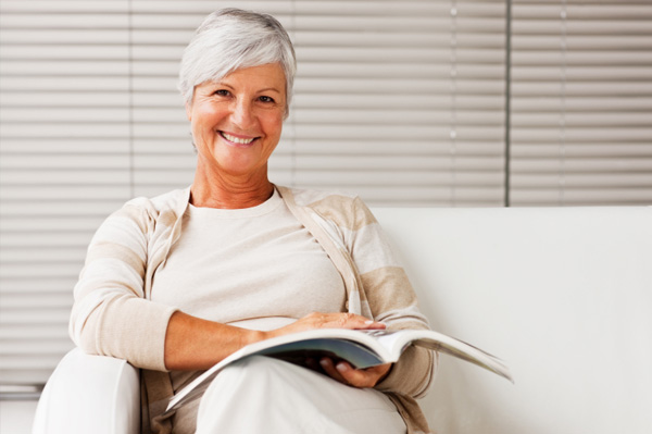 Beautiful Short Hairstyles Senior Woman Reading Book. Hot Granny.