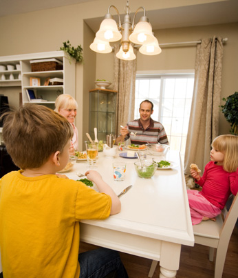 Family eating dinner.