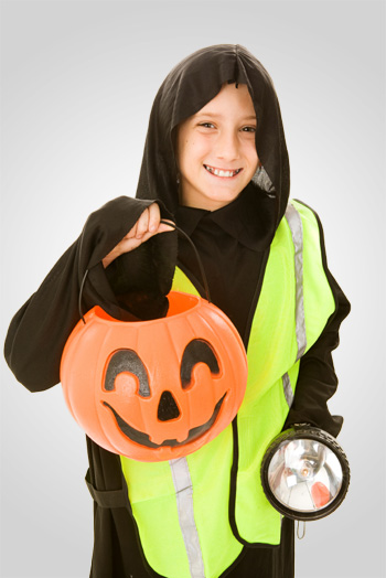 Tween boy in reflective halloween costume