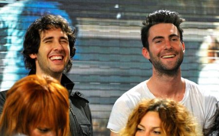 Josh Grobin and Adam Levine at the We Are The World recording