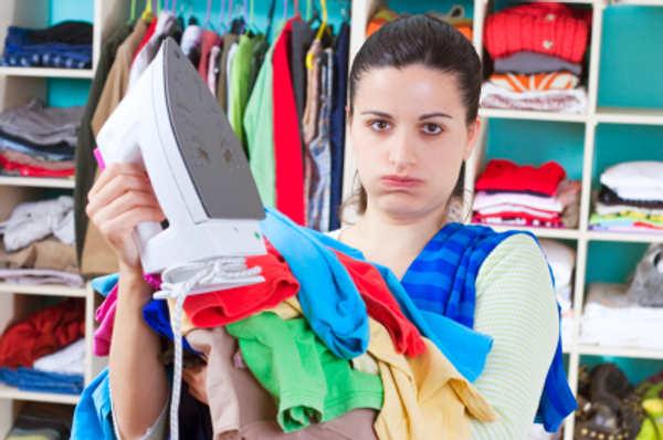 Woman in messy closet