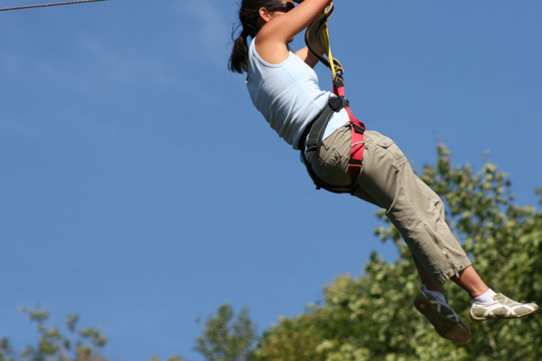Woman on zip line