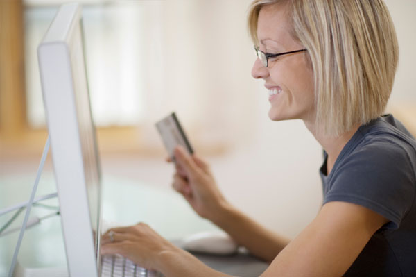 Woman shopping securely online