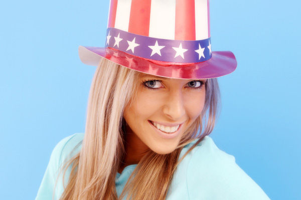 Woman wearing American Flag Hat