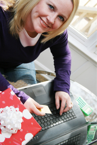 Woman shopping online at Christmas