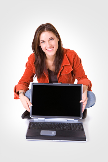 Woman with new laptop
