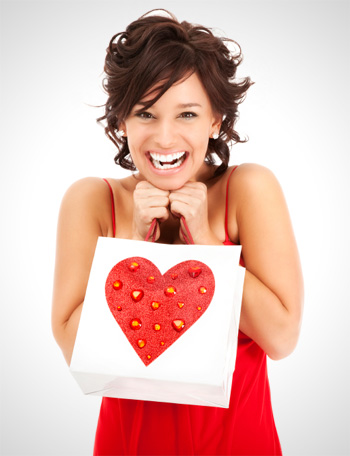 Woman with Valentine's Day Gift Bag