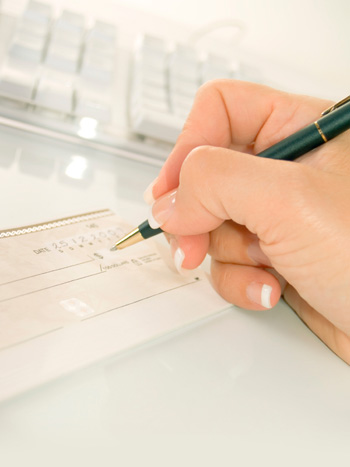 Woman Writing Check in front