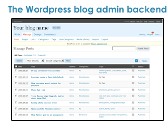 Wordpress blog admin backend screenshot