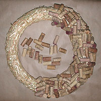 wine cork wreaths, bows, ribbons