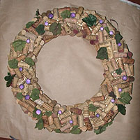 wine cork wreaths, bows, ribbons