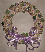 wine cork wreaths, bows, ribbons