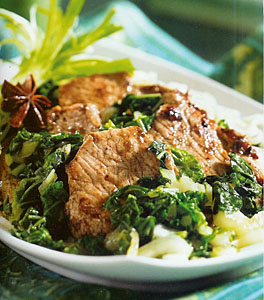 Five Spice Pork with Bok Choy and Green Onions