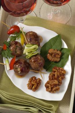 Cocktail Walnut Turkey Meatballs in Sweet and Sour Sauce