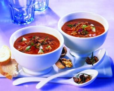 California Gazpacho with Herbed Walnuts
