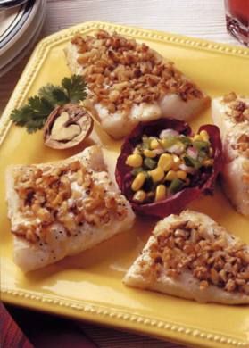 Walnut Coated Fish Fillets with Corn Salsa