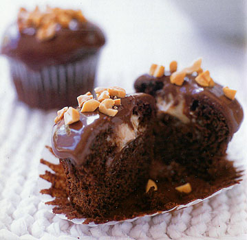 Agave Sweetened Chocolate Peanut Mousse Filled Cupcakes
