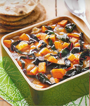 Nava Atlas' Curried Red Lentil Soup with Sweet Potatoes and Greens
