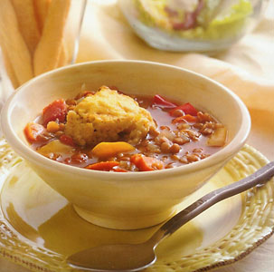 Slow Cooker Lentil Stew with Cornmeal Dumplings