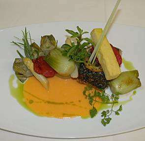 Sauteed Seabass with Panisse and Vegetables