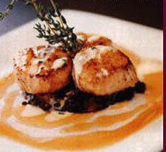 Scallops with Lentils, Bacon and Cider Reduction