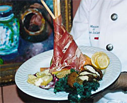 Sauteed Mushrooms in Prosciutto and Melon Teepees