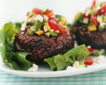 Beef Burgers with Feta, Cucumber, Avocado and Tomatoes
