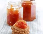 English muffins with tomato jam, cambozola & eggs