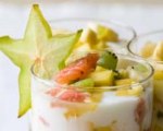 Fresh fruit salad with honey vanilla yogurt