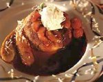 Warm Banana Upside Down Cake with Hot Chocolate Sauce