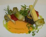 Sauteed Seabass with Panisse and Vegetables