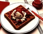 Cookies and Cream Waffles with Raspberry Sauce