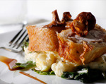 Shallot and mustard crusted rabbit with chanterelles and fava beans