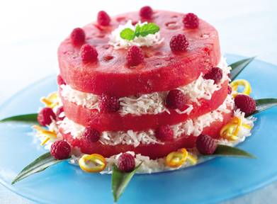 Watermelon Faux Cake with Coconut Raspberry Filling
