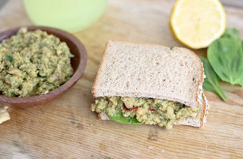 Smashed chickpeas and pesto sandwich