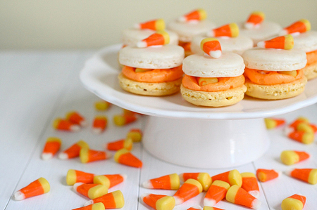 Candy corn macarons