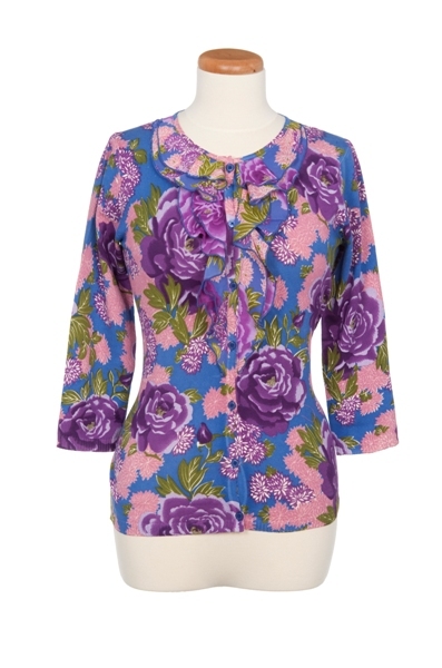 Floral Printed Ruffle Front Cardigan