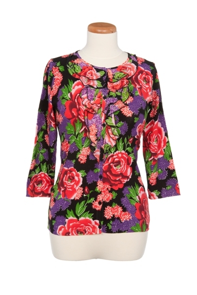 Floral Printed Ruffle Front Cardigan