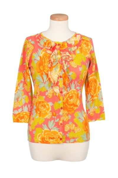 Floral Printed Ruffle Front Cardigan
