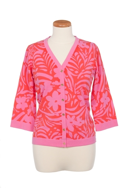 V-Neck Wild Grass Print Cardigan