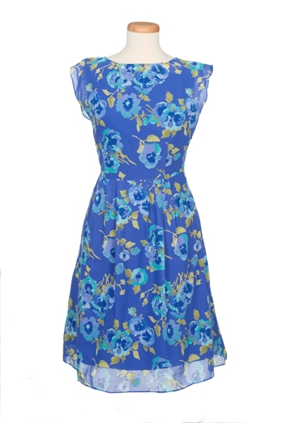 Floral Pansy Print Cap Sleeve Dress
