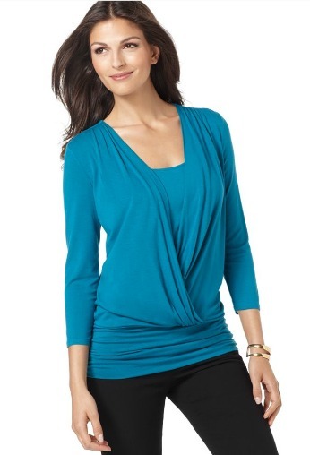 Layered look draped three-quarter sleeve top