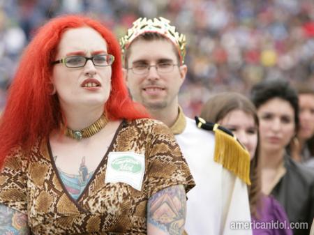 American Idol Season 9 Boston Auditions Woman with Orange Hair and Tattoos