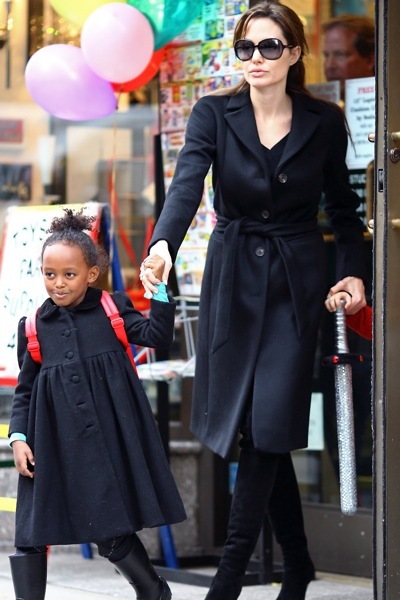 Angelina Jolie's family in black coats