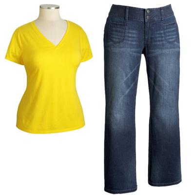 Boot-Cut Jeans and V-Neck Tee