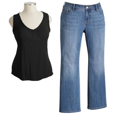Ruffle-Trim Racerback Tank with Boot-Cut Jeans